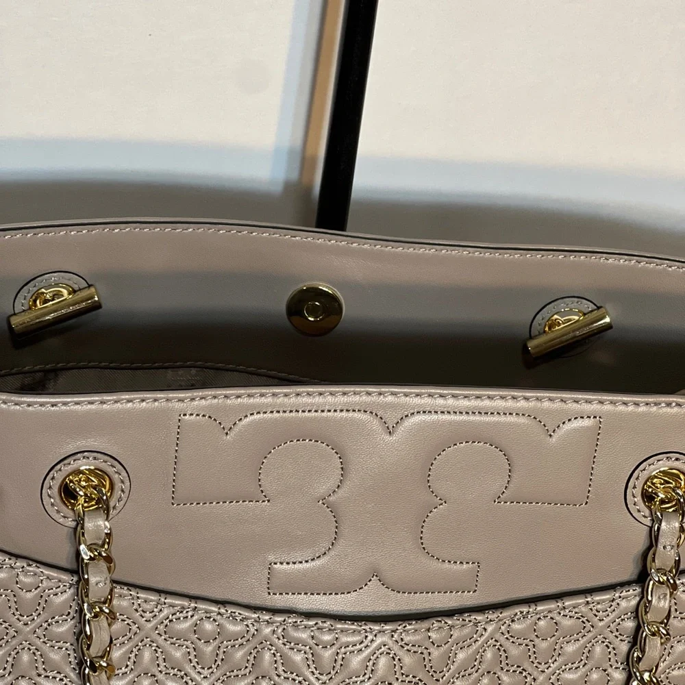 Tory Burch Gray Quilted Leather Tote